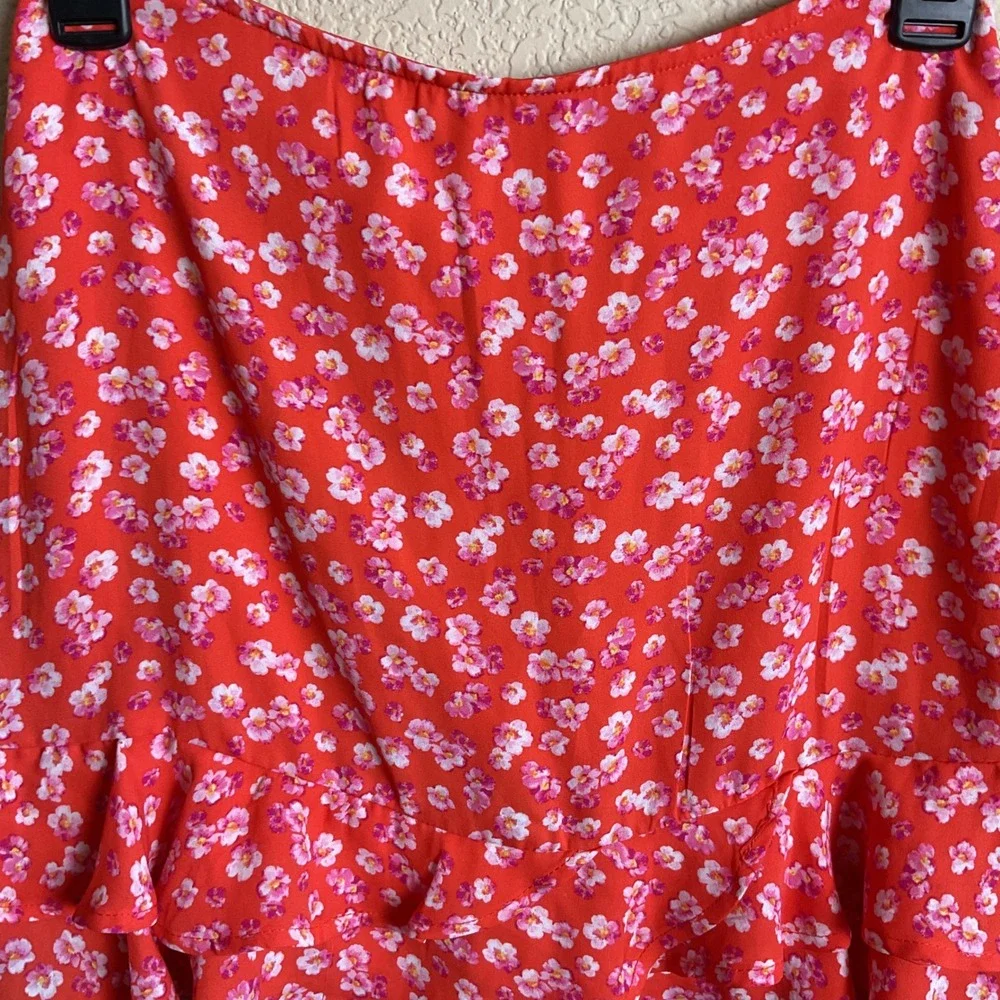 Blue Rain Womens‎ XS Orange Floral Mini Skirt Boho Zip Back Ruffles